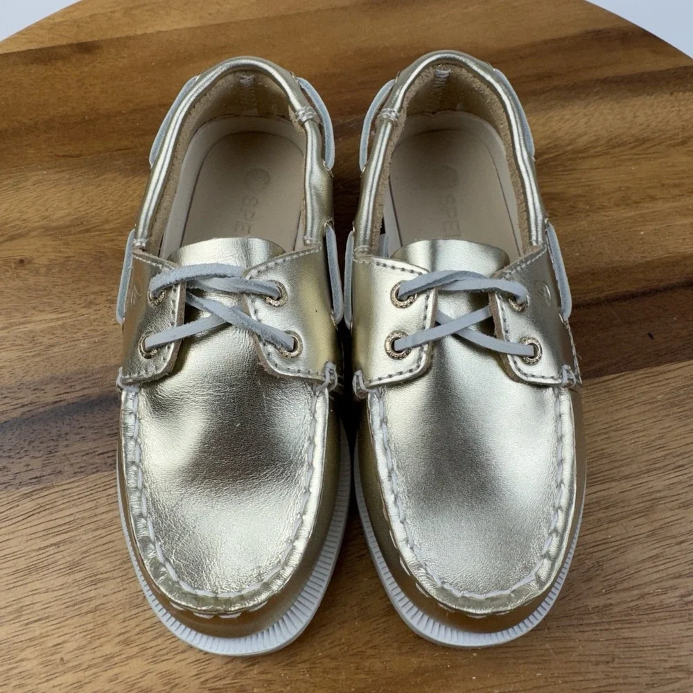 Little Kids Sperry Top-Sider Authentic Original Gold Metallic Boat Shoes SZ 11 C